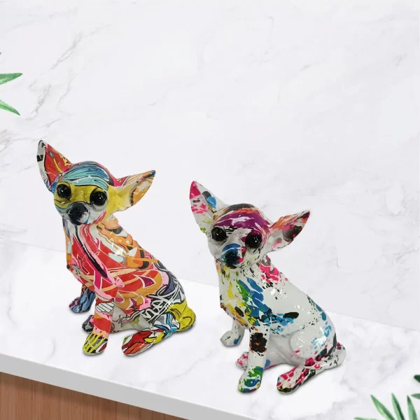 Dog Sculpture Resin Colorful Modern Graffiti Chihuahua Statue for Living Room Dog Statue Shelf Modern Abstract Decoration - Image 3