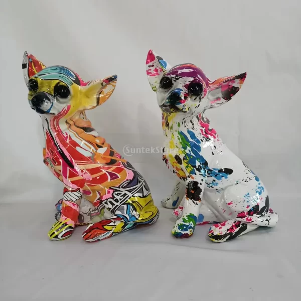 Dog Sculpture Resin Colorful Modern Graffiti Chihuahua Statue for Living Room Dog Statue Shelf Modern Abstract Decoration - Image 4