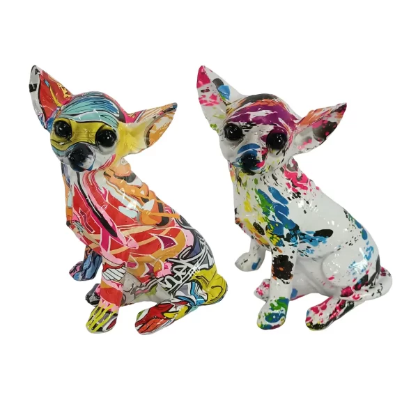 Dog Sculpture Resin Colorful Modern Graffiti Chihuahua Statue for Living Room Dog Statue Shelf Modern Abstract Decoration