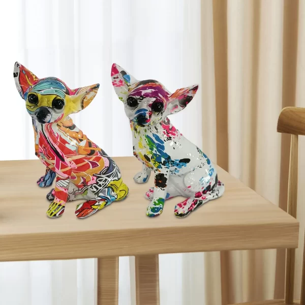 Dog Sculpture Resin Colorful Modern Graffiti Chihuahua Statue for Living Room Dog Statue Shelf Modern Abstract Decoration - Image 2