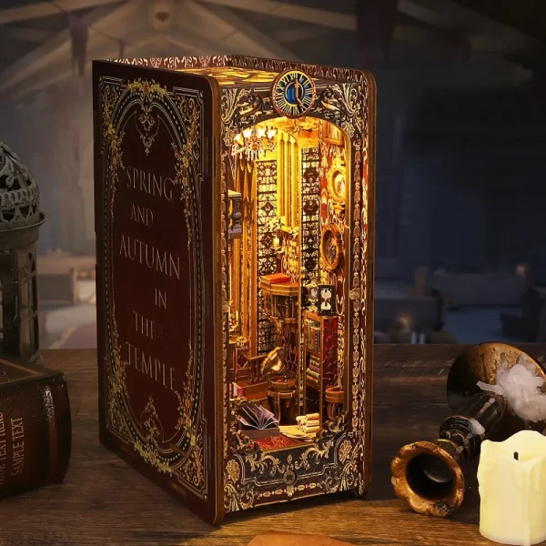 DIY Book Nook Kit Miniature Doll House With LED Light 3D Puzzle Model Building Wooden Bookshelf Bookend Toy Adults Birthday Gift - Image 2