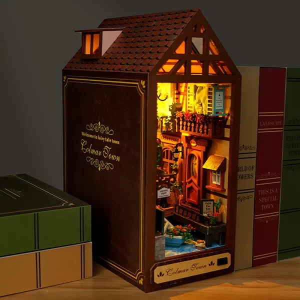 DIY Book Nook Kit Miniature Doll House With LED Light 3D Puzzle Model Building Wooden Bookshelf Bookend Toy Adults Birthday Gift - Image 5