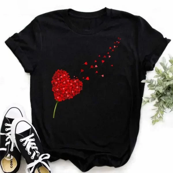 100% COTTON New Summer Love Flower T-shirt Bottom Shirt Cartoon Large Size Short Sleeve Top Woman Y2k Top Harajuku Tops TEE - Image 4