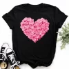 100% COTTON New Summer Love Flower T-shirt Bottom Shirt Cartoon Large Size Short Sleeve Top Woman Y2k Top Harajuku Tops TEE