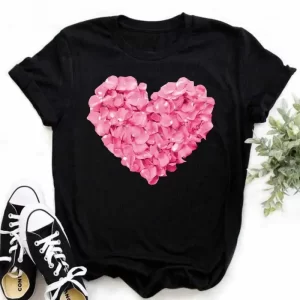 100% COTTON New Summer Love Flower T-shirt Bottom Shirt Cartoon Large Size Short Sleeve Top Woman Y2k Top Harajuku Tops TEE