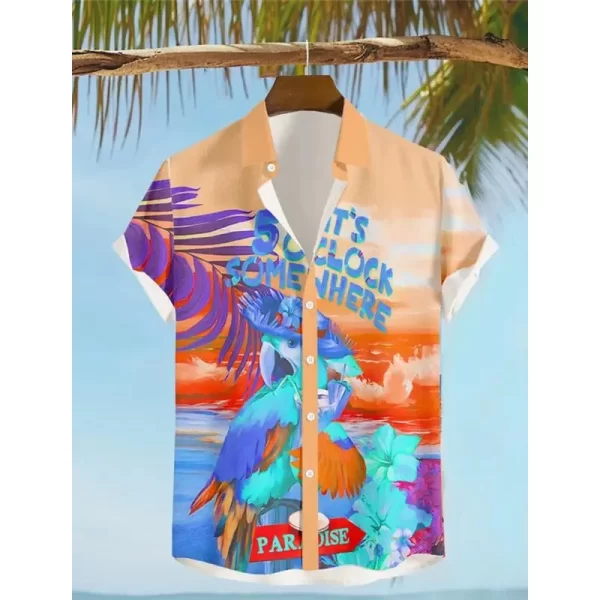 It'S 5 O'Clock Somewhere Parrot Men'S Resort Hawaiian 3D Printed Shirt Button Up Short Sleeve Summer Beach Shirt Vacation Wear - Image 4