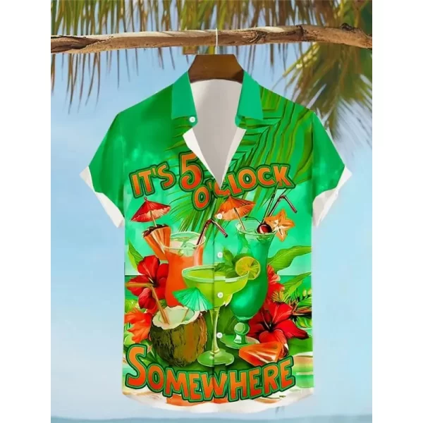 It'S 5 O'Clock Somewhere Parrot Men'S Resort Hawaiian 3D Printed Shirt Button Up Short Sleeve Summer Beach Shirt Vacation Wear - Image 2