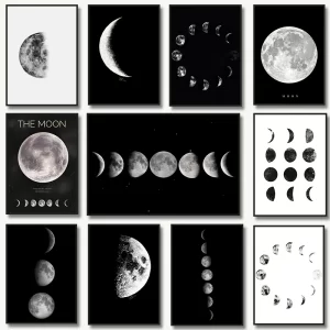 Black White Art Moon Phase Posters Aesthetic Canvas Prints Painting Wall Picture for Living Room Bar Cafe Home Decor Cuadros