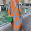 Elegant Women's Maxi Dresses 2024 Summer Casual Fashion Retro Print V Neck Loose Boho Long Vacation Beach Dress Female Robes New - Image 3