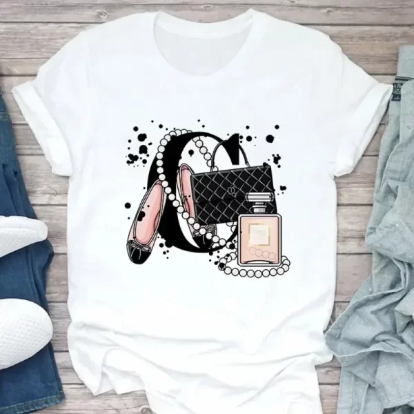 Women's T Shirt Summer Fashion Girl Bag Printed Ladies T-shirt Casual Short Sleeve Female Clothing Top Tee White Short Sleeve - Image 3