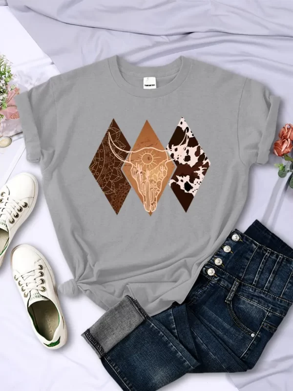 Kawaii Woman T-Shirts Cowboy Style Pattern Printed Short Sleeve Breathable O-Neck Soft Tee Shirts Summer Street Female Clothes - Image 5