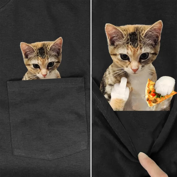 CLOOCL Funny Cats T-Shirts Cute Kitten Middle Finger Pizza Pocket Cotton Tees Men for Women Short Sleeve Shirts Hip Pop Tops