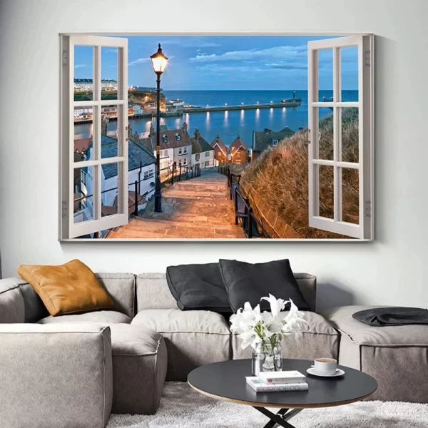 Window Effect Landscape Poster Bedroom Seascape Sea View Canvas Painting and Prints Wall Art Picture for Living Room Home Decor - Image 2