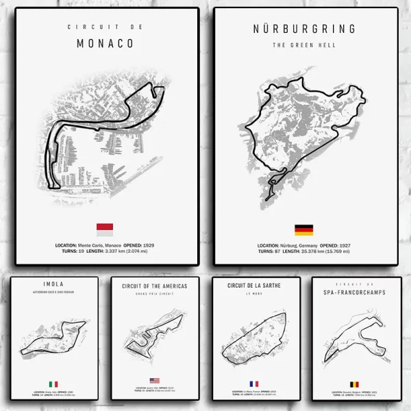 F1 Imola Monaco Track Circuit Canvas Painting Formula 1 Wall Art Nordic Poster Aesthetic Motorsport Race Picture for Home Decor - Image 2
