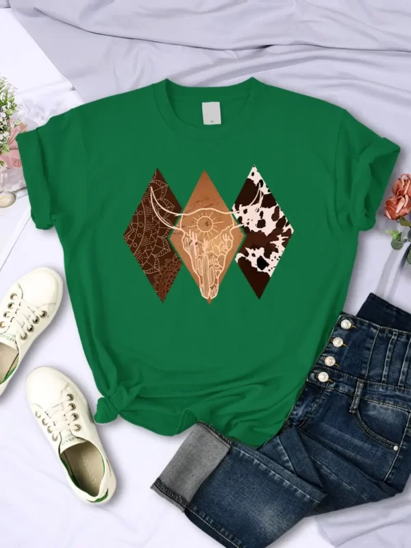 Kawaii Woman T-Shirts Cowboy Style Pattern Printed Short Sleeve Breathable O-Neck Soft Tee Shirts Summer Street Female Clothes - Image 3