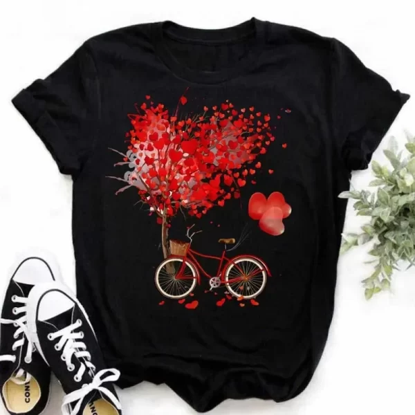 100% COTTON New Summer Love Flower T-shirt Bottom Shirt Cartoon Large Size Short Sleeve Top Woman Y2k Top Harajuku Tops TEE - Image 3