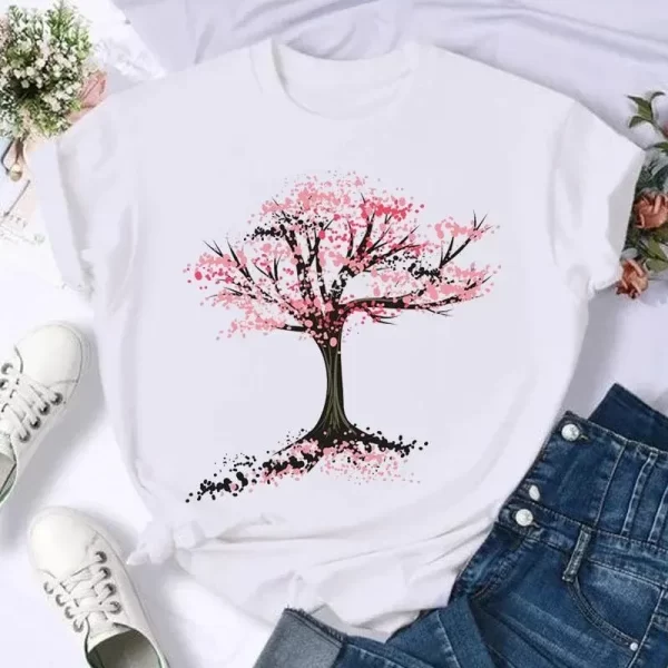 Short Sleeve Butterfly Bow Sweet Flower Fashion Summer Women Print T Shirt Female Casual Top Tshirts Cartoon Graphic Tee T-Shirt - Image 4