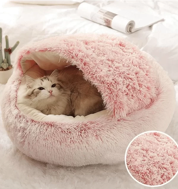 Soft Plush Pet Bed with Cover Round Cat Bed Pet Mattress Warm Cat Dog 2 in 1 Sleeping Nest Cave for Small Dogs - Image 3