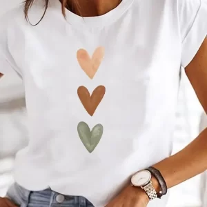 Short Sleeve Casual Ladies Fashion Female Graphic Tee Women Love Heart Watercolor Sweet Print Summer T Clothing T-shirts
