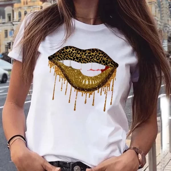 Pink Leopard Lips T Shirt Harajuku Short Sleeves T Shirt Women Lip Funny Printed Girl Black Tshirt Cartoon Graphic Tee Shirt - Image 5