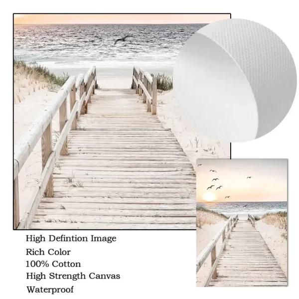Sunset Sea Lake Boat Bridge Canvas Painting Seagull Beach Poster Beige Leaf Reed Wall Art Print Nordic Wall Pictures Home Decor - Image 5