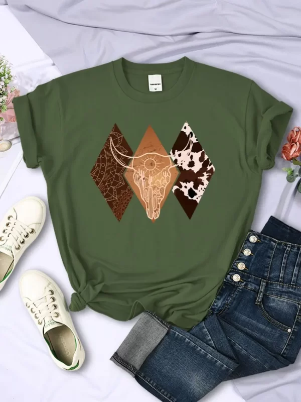 Kawaii Woman T-Shirts Cowboy Style Pattern Printed Short Sleeve Breathable O-Neck Soft Tee Shirts Summer Street Female Clothes - Image 4