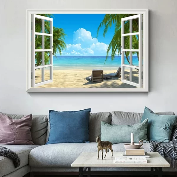 Window Effect Landscape Poster Bedroom Seascape Sea View Canvas Painting and Prints Wall Art Picture for Living Room Home Decor - Image 4