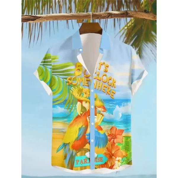 It'S 5 O'Clock Somewhere Parrot Men'S Resort Hawaiian 3D Printed Shirt Button Up Short Sleeve Summer Beach Shirt Vacation Wear - Image 3