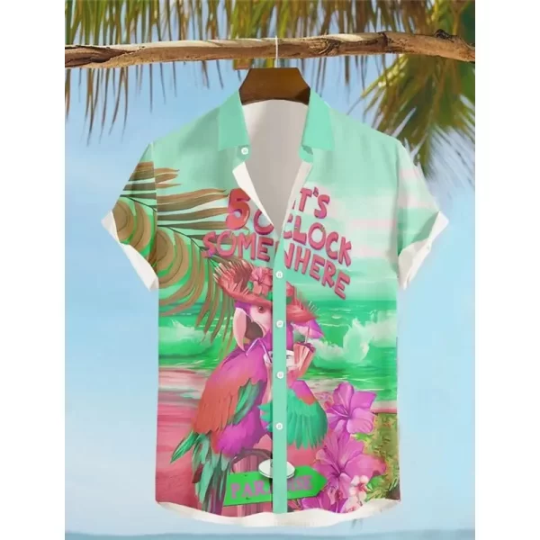It'S 5 O'Clock Somewhere Parrot Men'S Resort Hawaiian 3D Printed Shirt Button Up Short Sleeve Summer Beach Shirt Vacation Wear - Image 5