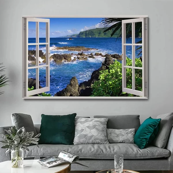 Window Effect Landscape Poster Bedroom Seascape Sea View Canvas Painting and Prints Wall Art Picture for Living Room Home Decor - Image 5