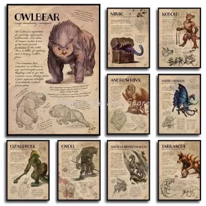 D&D Monster Manual Movie Game Dungeons & Dragons Posters and Prints Canvas Printing Wall Art Picture for Gaming Room Decor Gift