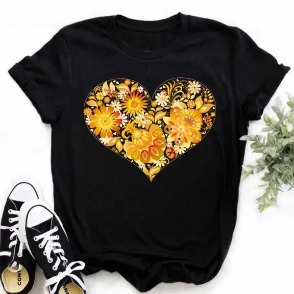 100% COTTON New Summer Love Flower T-shirt Bottom Shirt Cartoon Large Size Short Sleeve Top Woman Y2k Top Harajuku Tops TEE - Image 2