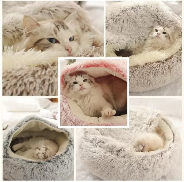 Soft Plush Pet Bed with Cover Round Cat Bed Pet Mattress Warm Cat Dog 2 in 1 Sleeping Nest Cave for Small Dogs - Image 5