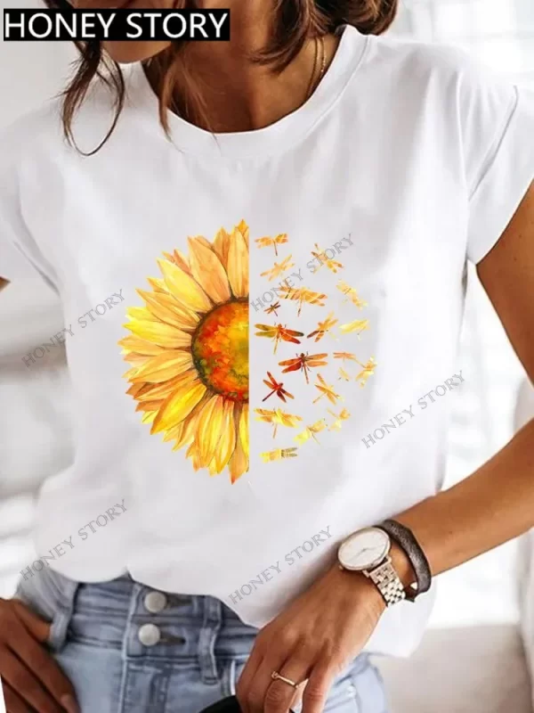 Explosive Dragonfly Butterfly Print Base Top Loose Women's Short-sleeved T-shirt Round Neck Oversized T Shirt Women Clothes TEE - Image 3