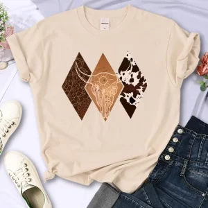 Kawaii Woman T-Shirts Cowboy Style Pattern Printed Short Sleeve Breathable O-Neck Soft Tee Shirts Summer Street Female Clothes