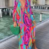Elegant Women's Maxi Dresses 2024 Summer Casual Fashion Retro Print V Neck Loose Boho Long Vacation Beach Dress Female Robes New