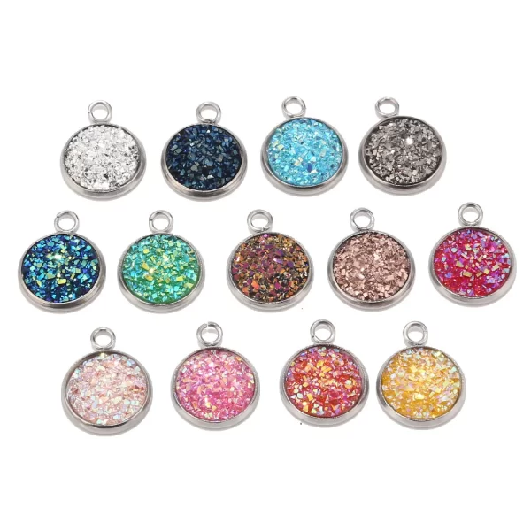 10pcs Druzy Charms 12mm Druzy Pendant Supplies Wholesale Bezel Charm Faux Druzy Stone Pendant Colourful Charm for DIY Jewelry - Image 2
