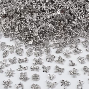 50/60Pcs/lot 3D Butterfly Alloy Nail Charms Bow-knot Design Jewelry Luxury Gold Silver Hollow Nail Art Decoration Accessory Bulk