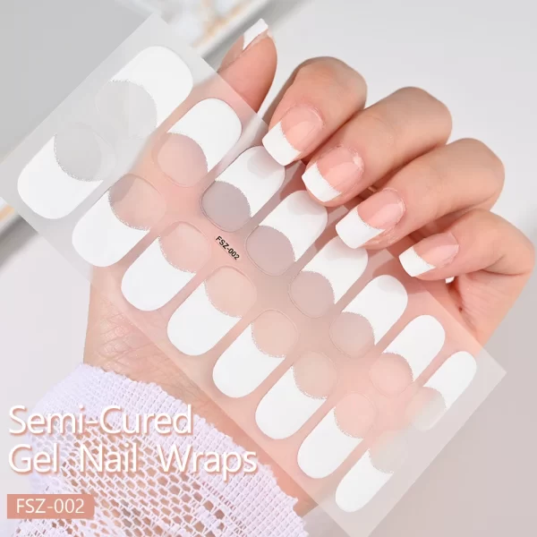 Nude Pink French Semi-Cured Gel Nail Patch Slider Adhesive Waterproof Long Lasting Full Cover Gel Nail Sticker UV Lamp Needed *^ - Image 4