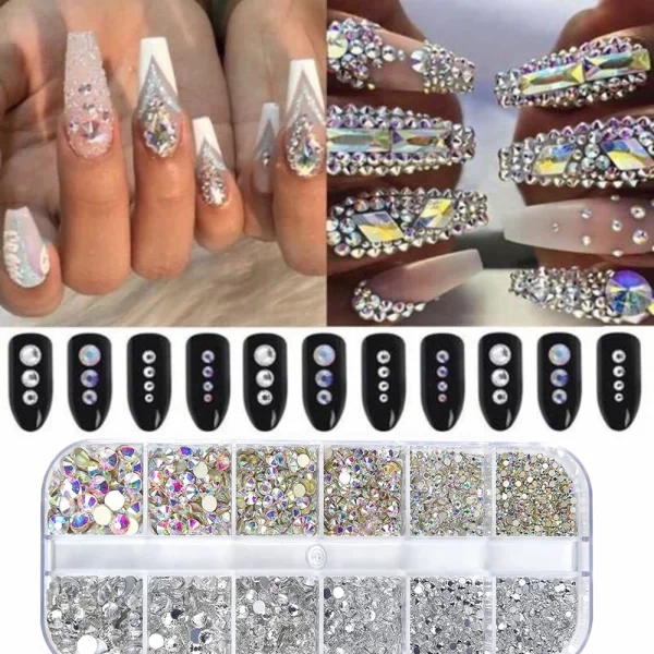 Nail Art Rhinestones Kit 2400pcs Nail Gems Ab Flatback Rhinestones Gems Stones with Storage Organizer for Design Bright Holiday - Image 5