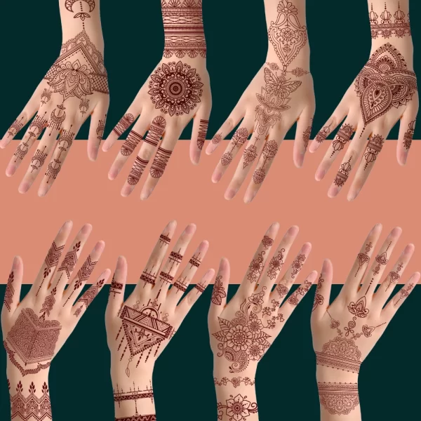 Waterproof Maroon Henna Temporary Tattoo Stickers Flower Instant Fake Tattoo Hand Temporary Tattoos for Wedding Party Festival * - Image 3