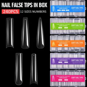 240Pcs Clear Long Coffin Nail Tips Pre Shaped Press On Nail Tips Full Cover Acrylic Soft Gel Nail Tips For Nail Extension DIY *&