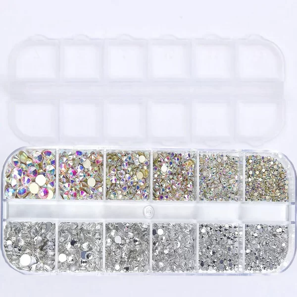 Nail Art Rhinestones Kit 2400pcs Nail Gems Ab Flatback Rhinestones Gems Stones with Storage Organizer for Design Bright Holiday - Image 4