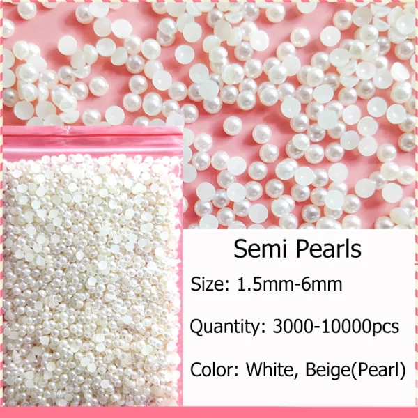 Wholesale 1 Pack 3000-10000PCS 1.5MM-6MM White Beige Flatback Semi Ball Pearls Nail Art Rhinestones Jewelry Manicure Charms - Image 2