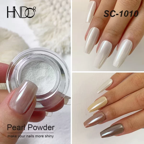 HNDO White Pearl Powder Shell Rubbing Chrome Dust Bright Shiny Effect for Manicure DIY Nail Art Design Nails Glitter Pigment - Image 2