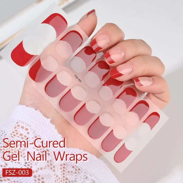 Nude Pink French Semi-Cured Gel Nail Patch Slider Adhesive Waterproof Long Lasting Full Cover Gel Nail Sticker UV Lamp Needed *^ - Image 5