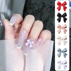 50pcs Bow Resin Nail Art Decoration Black White 3D Long Ribbon Bowknot Ornament Nail Charm Jewelry Design Kawaii DIY Accessories