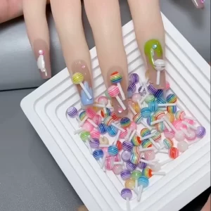 50pcs Colorful Kawaii Lollipop Design Nail Art Charms 3D Acrylic Resin Cartoon Ornament Nail Decorations Candy Accessories DIY *