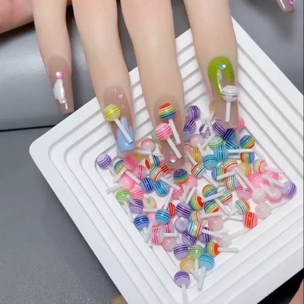 50pcs Colorful Kawaii Lollipop Design Nail Art Charms 3D Acrylic Resin Cartoon Ornament Nail Decorations Candy Accessories DIY *