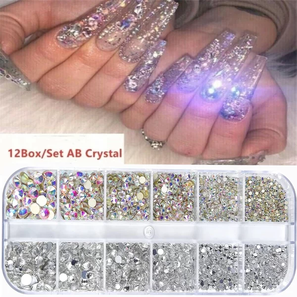 Nail Art Rhinestones Kit 2400pcs Nail Gems Ab Flatback Rhinestones Gems Stones with Storage Organizer for Design Bright Holiday - Image 6